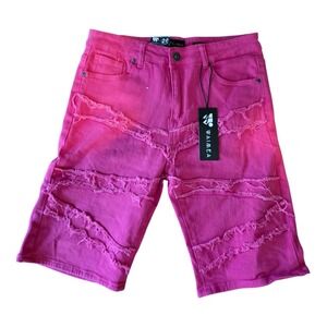 WIMEA  Jean Shorts SKINNY Mens Size 20 Bermuda Distressed Pink Y2K GRUNGE RAVE